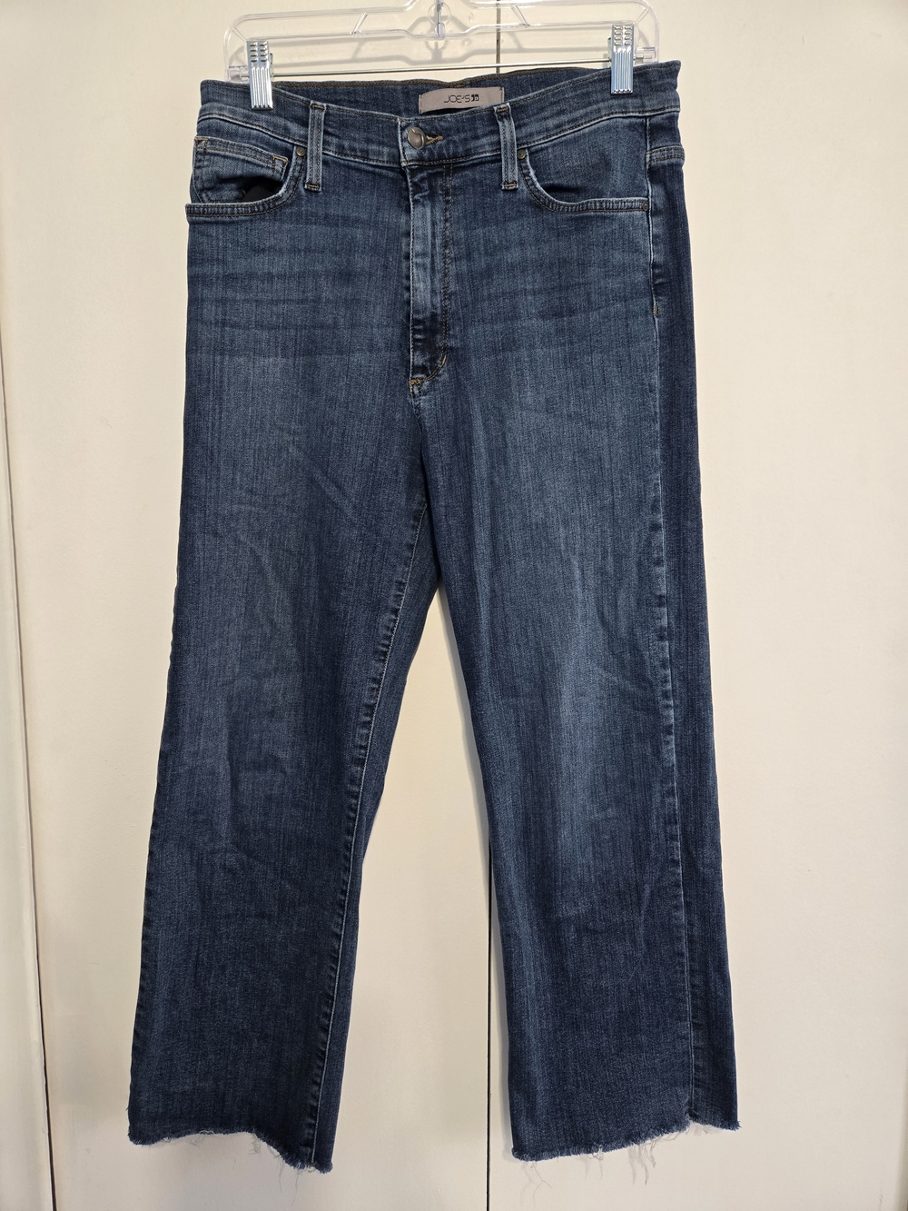 Joe’s Jeans Cropped Raw Hem Jeans W30 Blue Stretch Denim Straight Leg Frayed